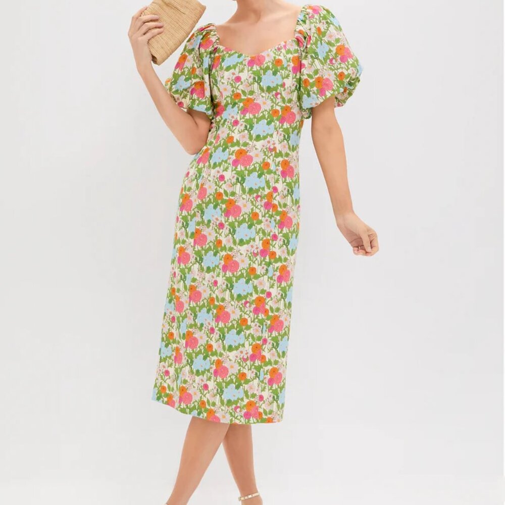 Hyacinth House Green Multi Begonia Floral Sallie Midi Dress XS NWT - Picture 4 of 5